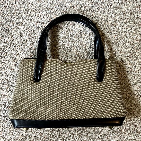 Kadin Womens Fabric Purse Handbag Clasp Tan Brown Black Feet Made in USA - Picture 1 of 11